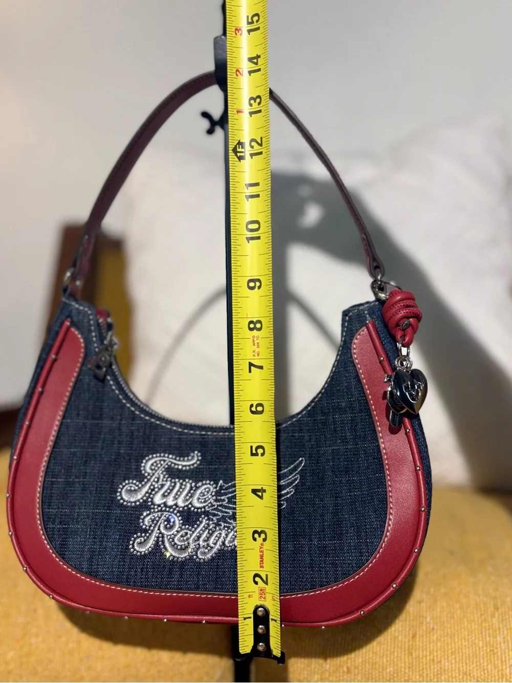 True Religion Crystal Wing denim hobo bag